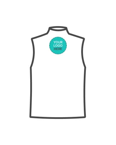 a white sleeveless shirt with a blue logo