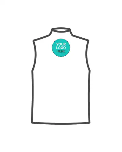 a white sleeveless shirt with a blue logo