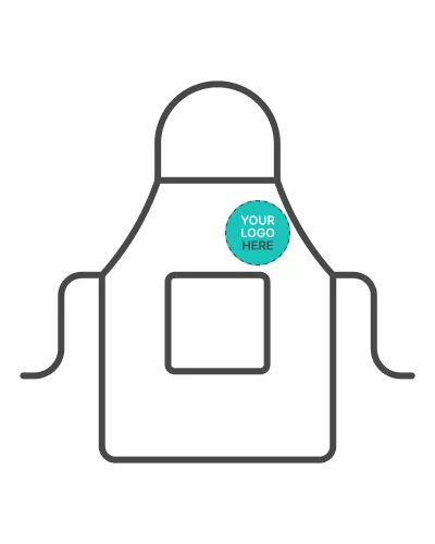 a black and white apron with a logo