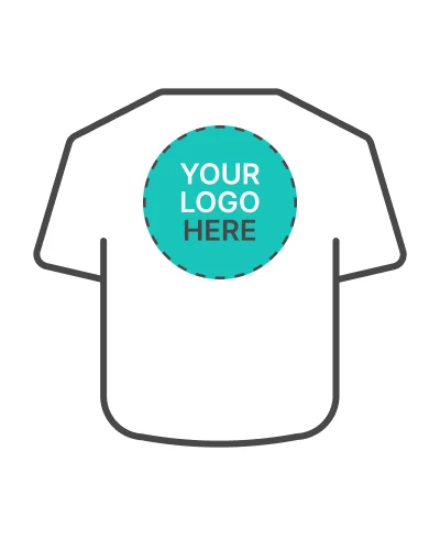 a white shirt with a blue circle on it