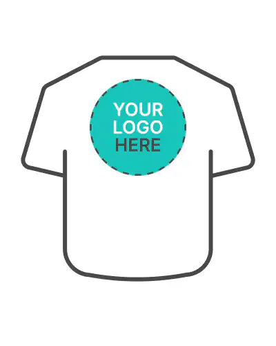 a white shirt with a blue circle on it
