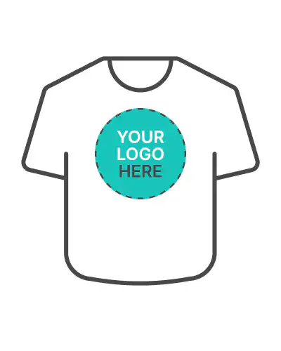 a white shirt with a blue circle on it