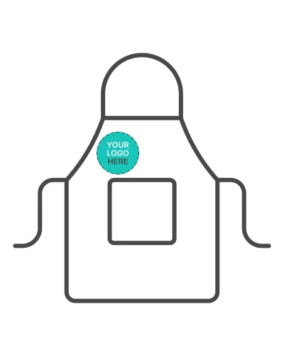 a black and white apron with a logo