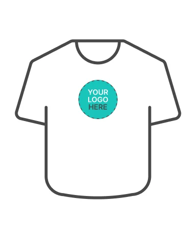 a white shirt with a blue circle on it