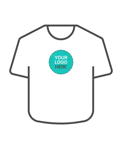 a white shirt with a blue circle on it