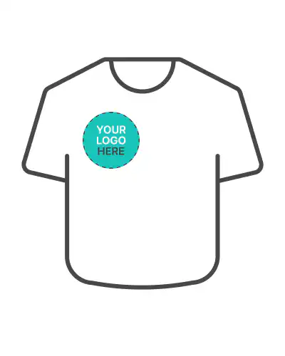 a white shirt with a blue circle on it