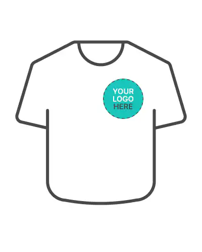 a white shirt with a blue circle on it