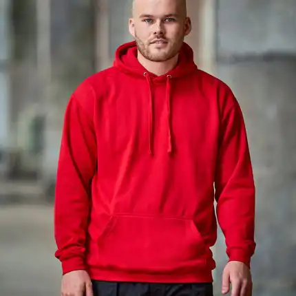 a man in a red sweatshirt