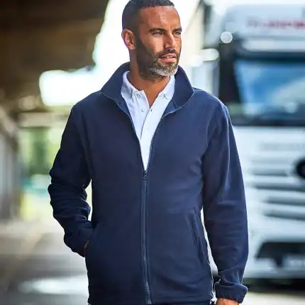 a man in a blue jacket