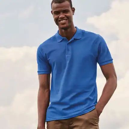 a man in a blue shirt